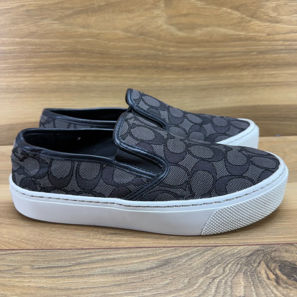 Coach Cameron Sneakers Signature Womens 5.5 Black Gray Platform Slip On Casual